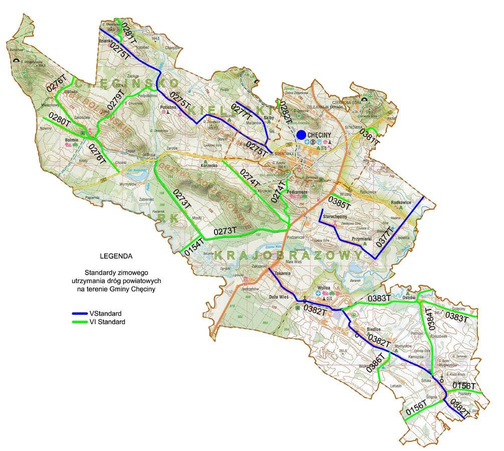 Łączna długość dróg powiatowych na terenie gminy Chęciny wynosi 63,2 km.