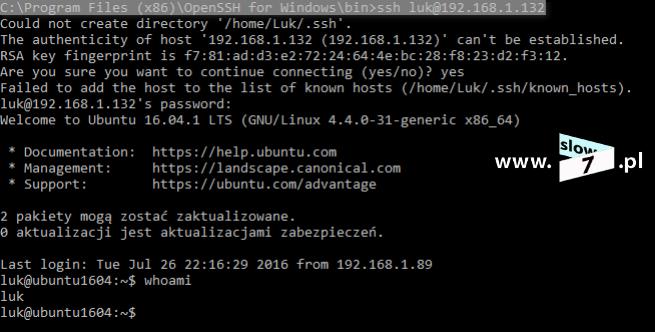 18 (Pobrane z slow7.pl) Sesja z hostem zdalnym przy wykorzystaniu protokołu SSH została poprawnie skonfigurowana.