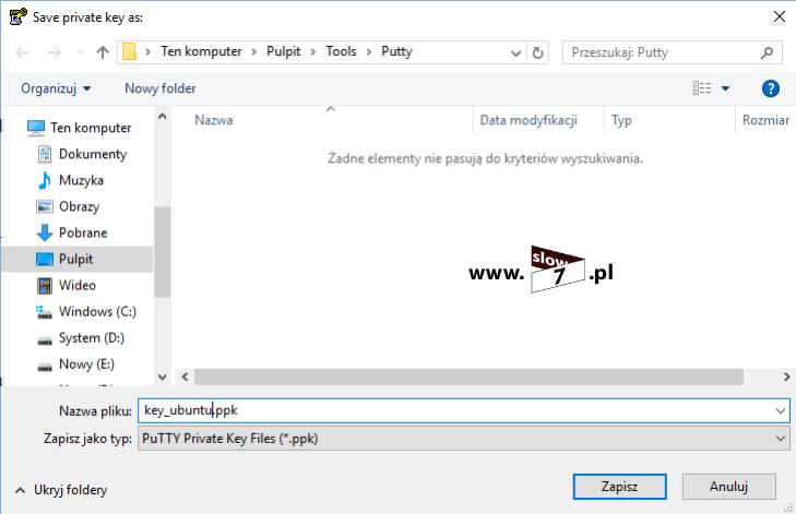 27 (Pobrane z slow7.pl) Plik klucza prywatnego został zapisany w formacie PPK i jest gotowy do użycia z narzędziem PuTTY.