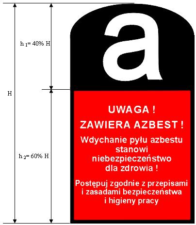 W Załączniku nr 1 do ww. rozporządzenia znajduje się również wzór oznakowania instalacji i urządzeń zawierających azbest oraz rur azbestowo-cementowych (Rysunek 4).