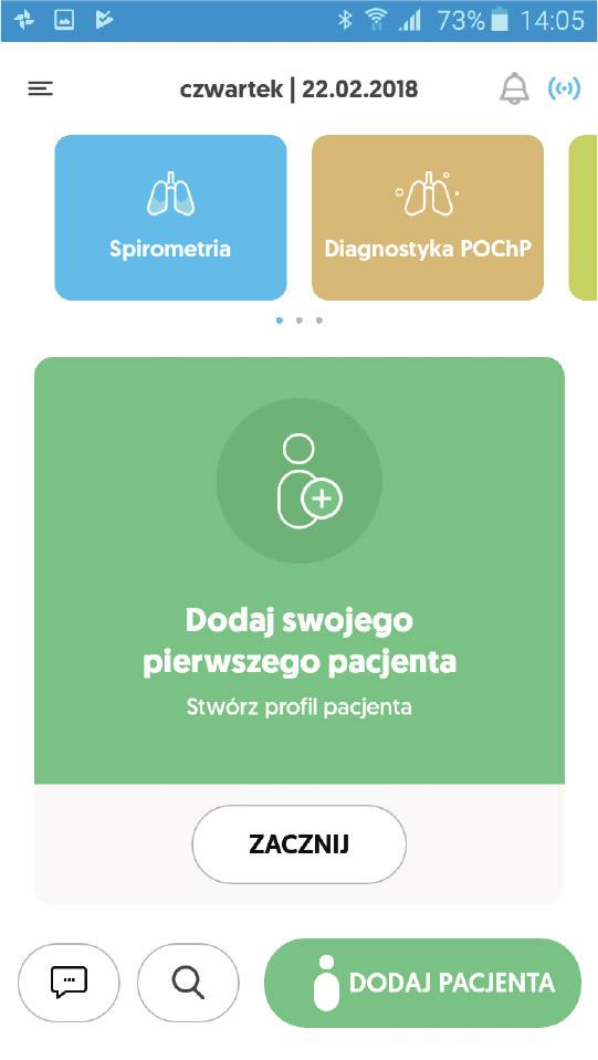 Uwaga W przypadku, gdy w aplikacji nie ma dodanego pacjenta, kliknięcie w kafelek