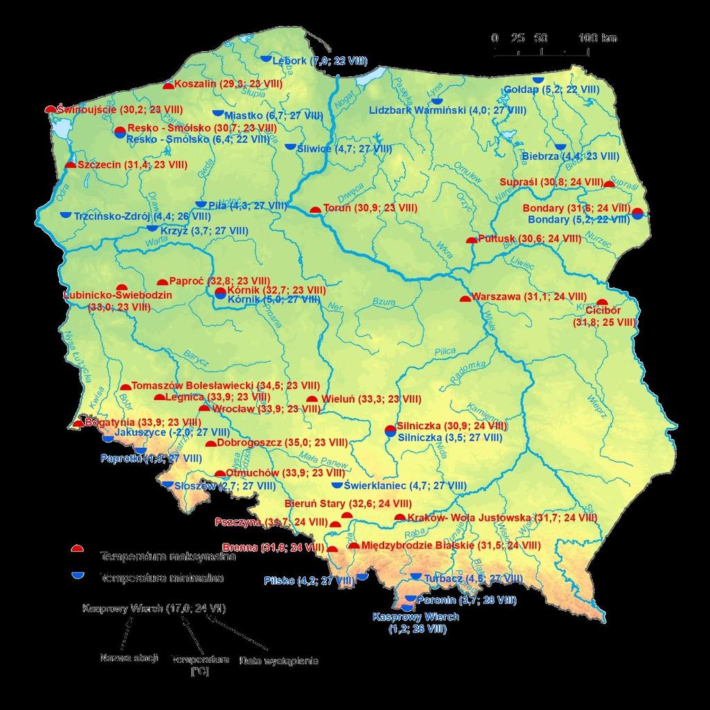 2. Temperatury ekstremalne w regionach