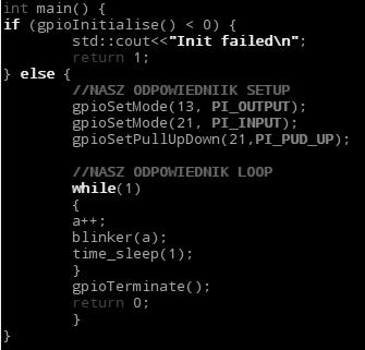 a=`expr a + 1` b=0 while [ b -lt a ]; do pigs w 13 1 pigs w 13 0 b=`expr b + 1` if [ `pigs r 21` -eq 0 ]; then a=0 b=0 fi sleep 2 27 i wejście 28 PWM O ile prawdziwy