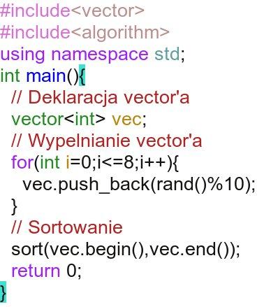 vector - Przykład z algorytmem sortowania K.