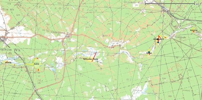 Ryc. 3. Lokalizacja poszczególnych obiektów w obszarze Dolina Pliszki wraz z rozmieszczeniem transektów badawczych i punktów monitoringu hydrologicznego.