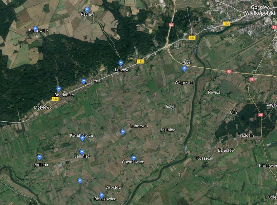 Jeniniec Włostó Chałoice Wieprzyce Lubczyno Podjenin Miejscoości te są położne na zachód od Gorzoa Wielkopolskiego na obszarze głónie pomiędzy Wartą oraz drogą ojeódzką nr 13.