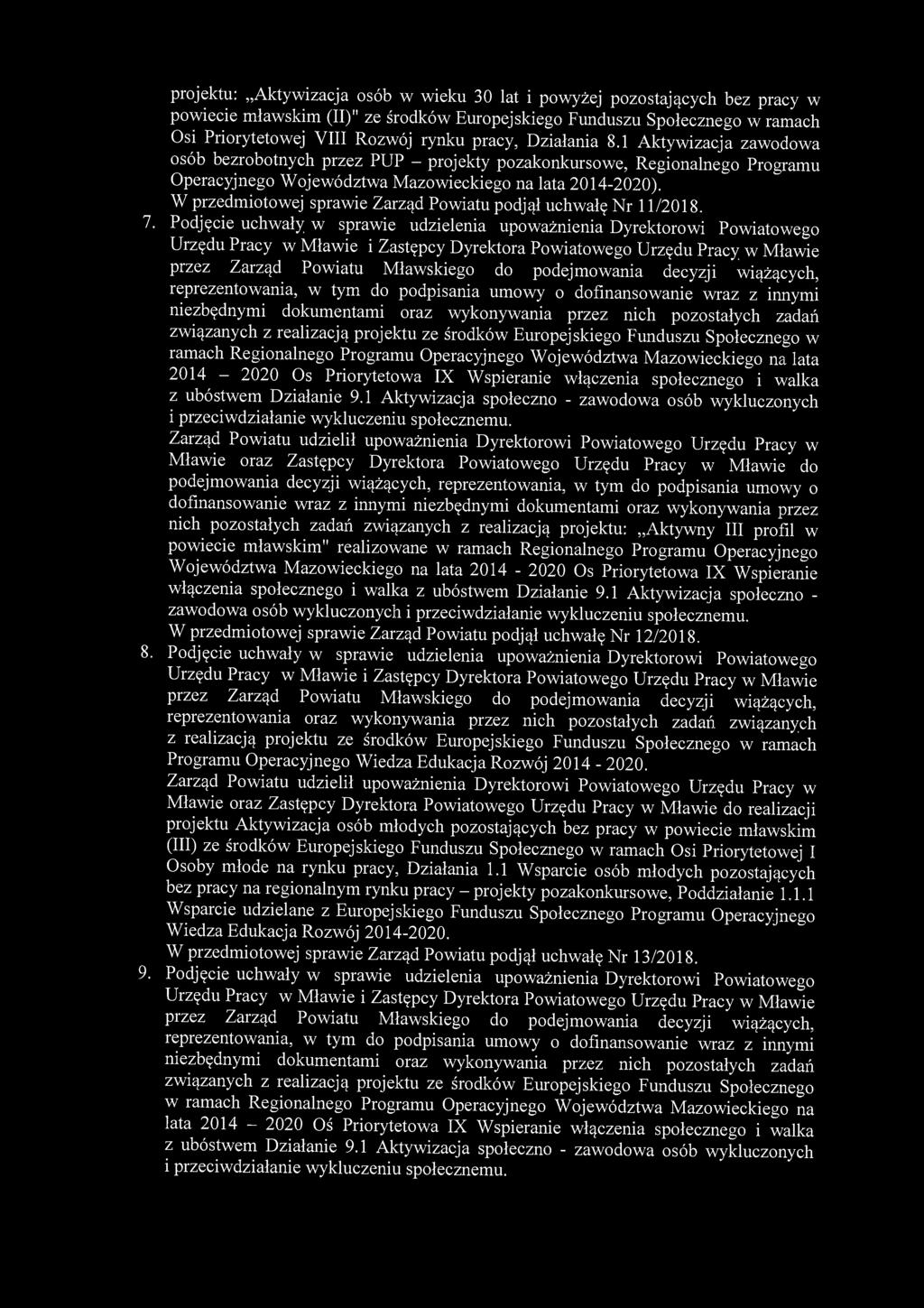 projektu: Aktywizacja osób w wieku 30 lat i powyżej pozostających bez pracy w powiecie mławskim (II)" ze środków Europejskiego Funduszu Społecznego w ramach Osi Priorytetowej VIII Rozwój rynku pracy,