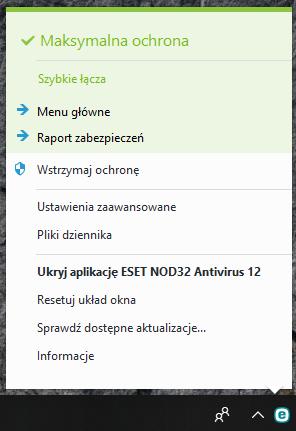 4.5.4 Menu programu Dostęp do części najważniejszych opcji konfiguracji oraz funkcji można uzyskać po kliknięciu prawym przyciskiem myszy ikony na pasku zadań.