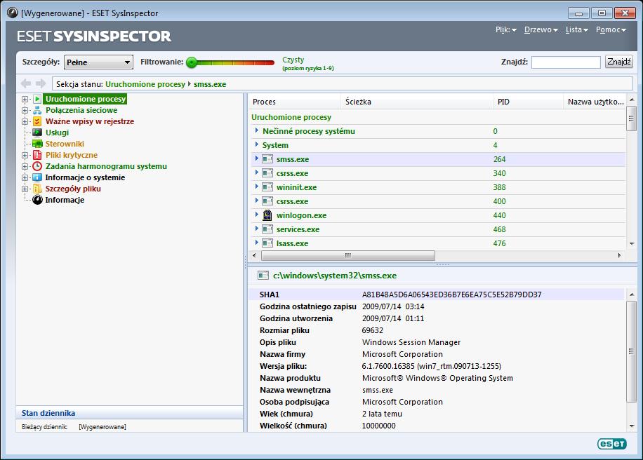 Należy odczekać chwilę, gdy ESET SysInspector skanuje komputer.