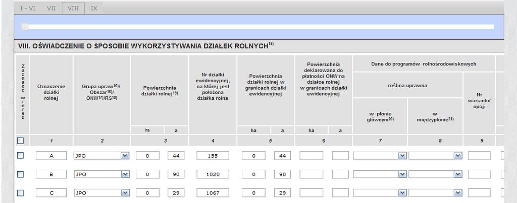 Wypełnianie wniosku oświadczenie o powierzchni działek ewidencyjnych