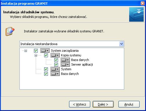 Rysunek 3.7 Do poprawnej aktualizacji systemu Granit, konieczne jest zaznaczenie wszystkich składników systemu.
