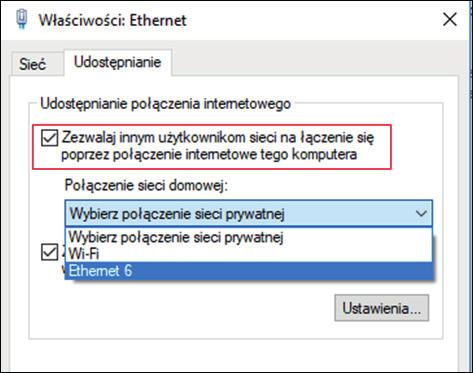 USB Ethernet. Po zatwierdzeniu przyciskiem OK urządzenie jest gotowe do przekazywania połączenia internetowego komputera do kasy fiskalnej.