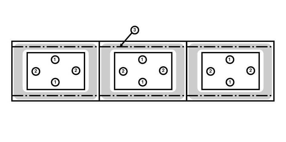 Metoda uszczelniania K 1. Nałożyć płaską taśmę uszczelniającą o szerokości 25 mm na linii wytyczonej przez środki otworów na śruby. 2. Nałożyć płaską taśmę uszczelniającą o szerokości 25 mm na linii środkowej kołnierzy poprzecznych.