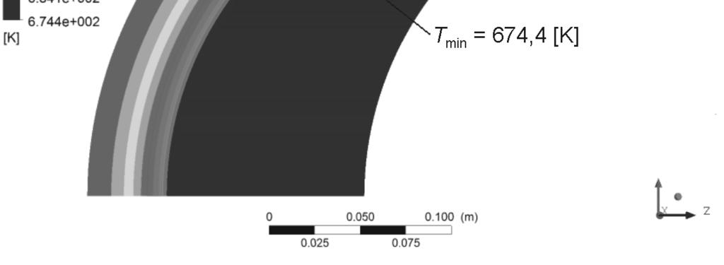 Von Mises thermal stress distribution in the thick-walled pipe after 150 [s] in [MPa] 4.