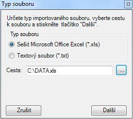 Na výběr je možné importovat data z textového souboru nebo ze souboru aplikace Microsoft Office Excel, pokud je tato aplikace nainstalována. Obrázek 17.