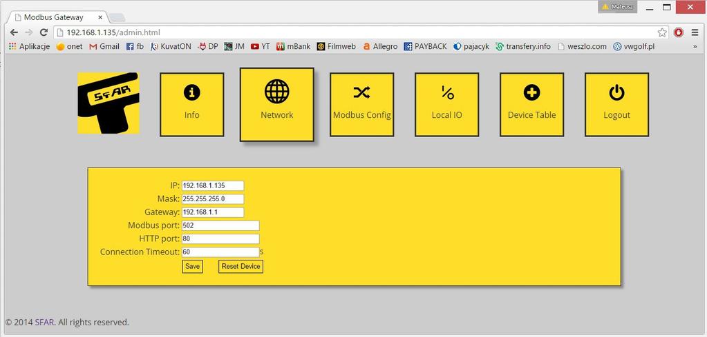 9.4. Modbus Config W zakładce Modbus Config możliwa jest konfiguracja podstawowych parametrów sieci Modbus dla obu trybów pracy.