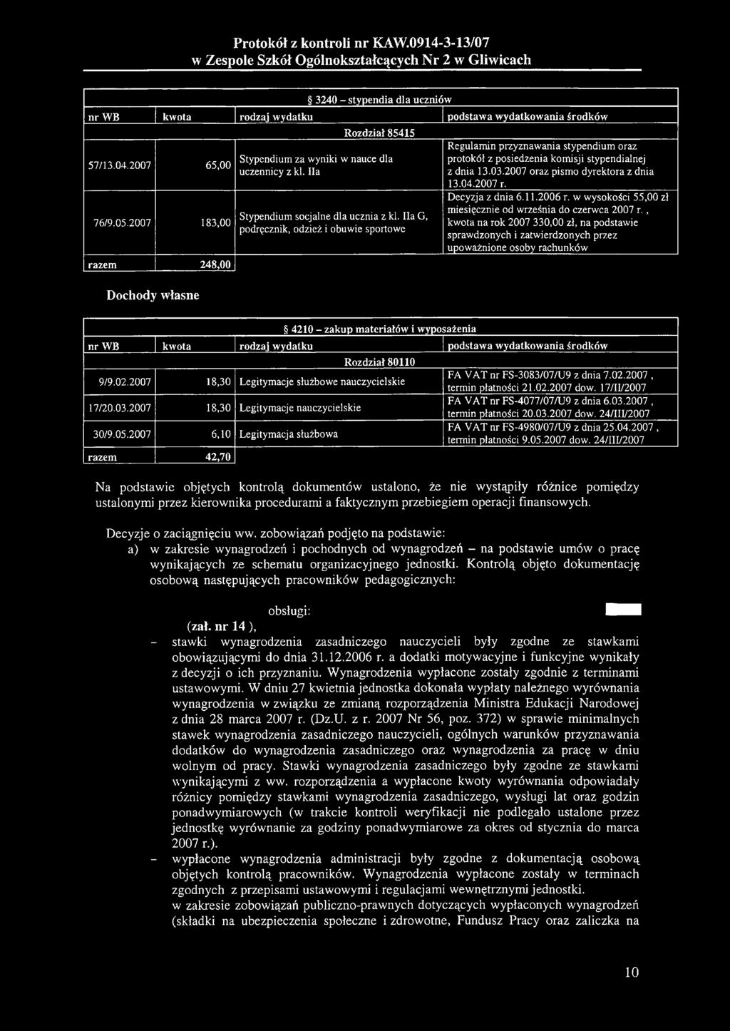 Decyzja z dnia 6.11.2006 r. w wysokości 55,00 zł miesięcznie od września do czerwca 2007 r.