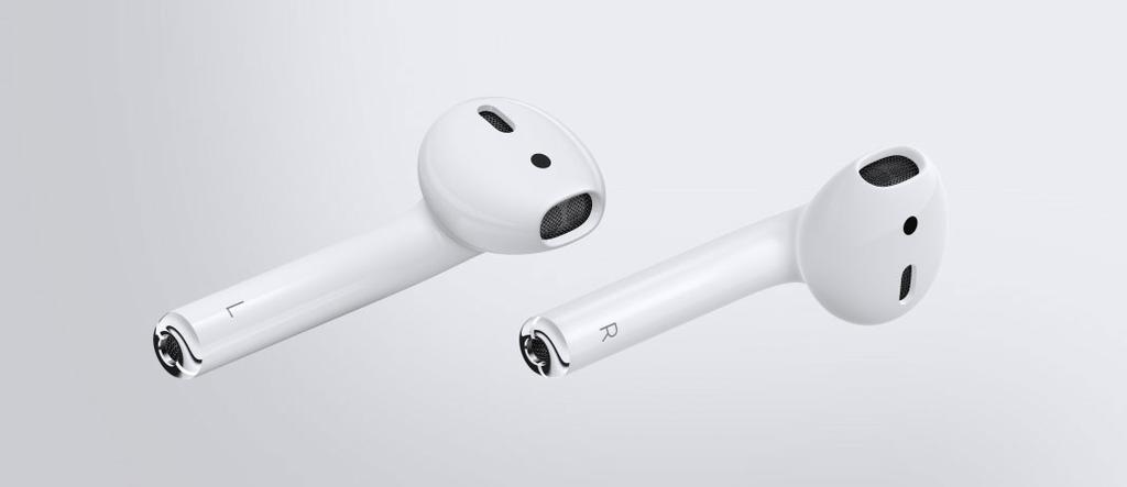 Lightning Płynne przełączanie między urządzeniami Dane techniczne: Bluetooth Komunikacja bezprzewodowa Masa AirPods (jedna słuchawka): 4 g Bezprzewodowe etui ładujące: 40 g Wymiary AirPods (jedna