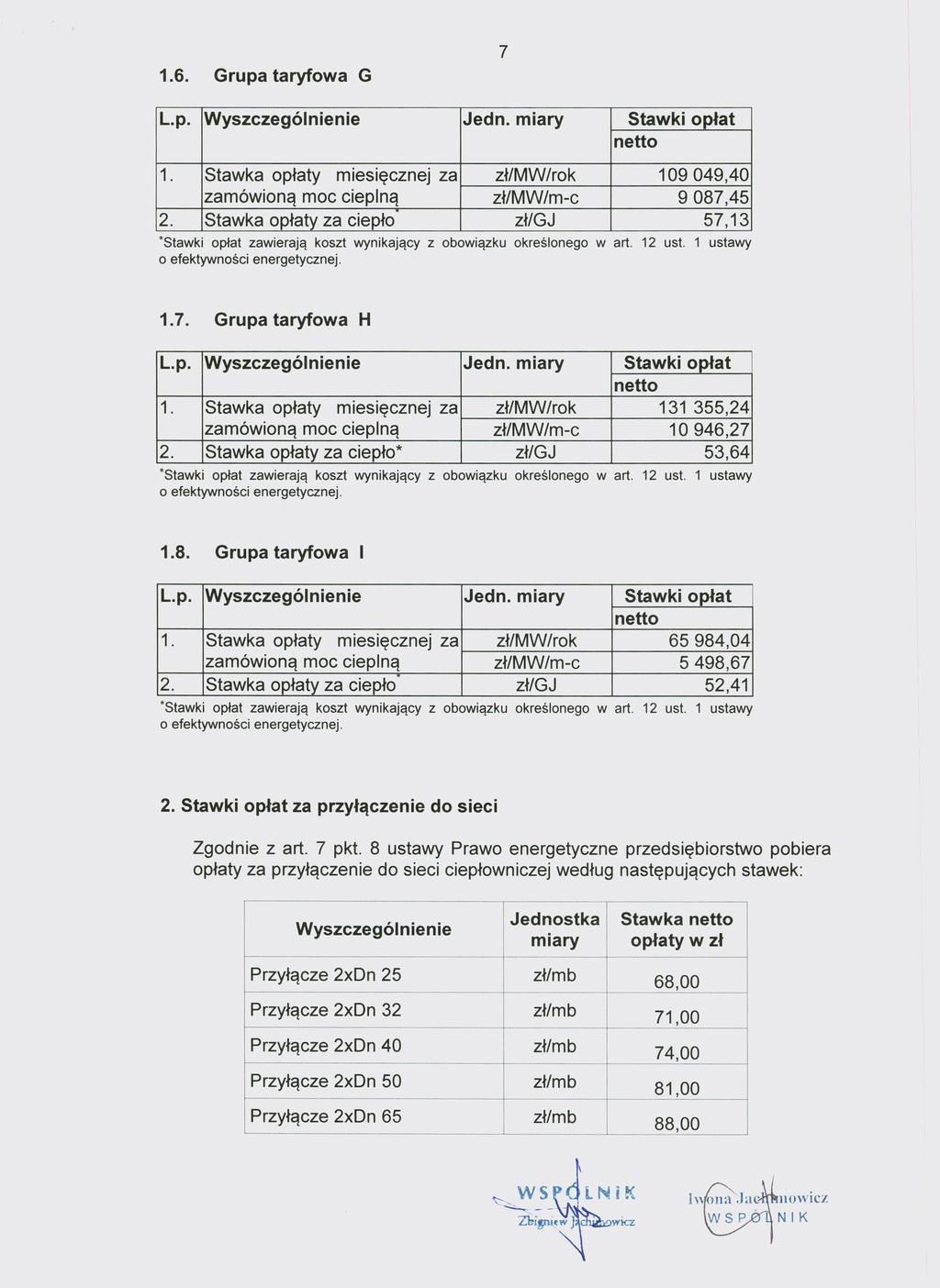 7 Dziennik Urzędowy 1.6. Województwa Grupa taryfowa Zachodniopomorskiego G 8 Poz. 3172 L.p. Wyszczególnienie Jedn. miary Stawki opłat 1.