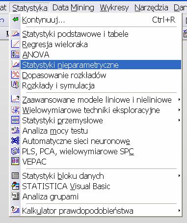 Obliczenia w pakiecie STATISTICA Dla aktywnego arkusza z danymi, wybieramy