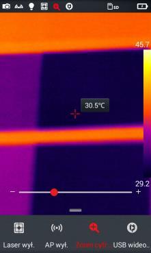 4.3 Zoom cyfrowy W trybie obrazu w czasie rzeczywistym naciśnij przycisk [ ] u dołu, aby wywołać menu skrótów, a następnie przesuń pasek