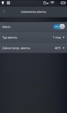 5 Ustawienia alarmu Można ustawić alarm przekroczenia temperatury maksymalnej lub minimalnej, domyślnie alarm jest wyłączony.
