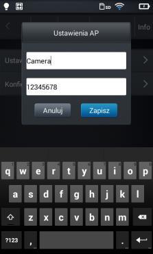 "Camera" i hasło "12345678", naciśnij przycisk Zapisz, aby pomyślnie je