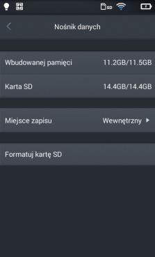 9.3 Formatowanie karty microsd Aby rozpocząć formatowanie, wybierz Nośnik danych Formatuj