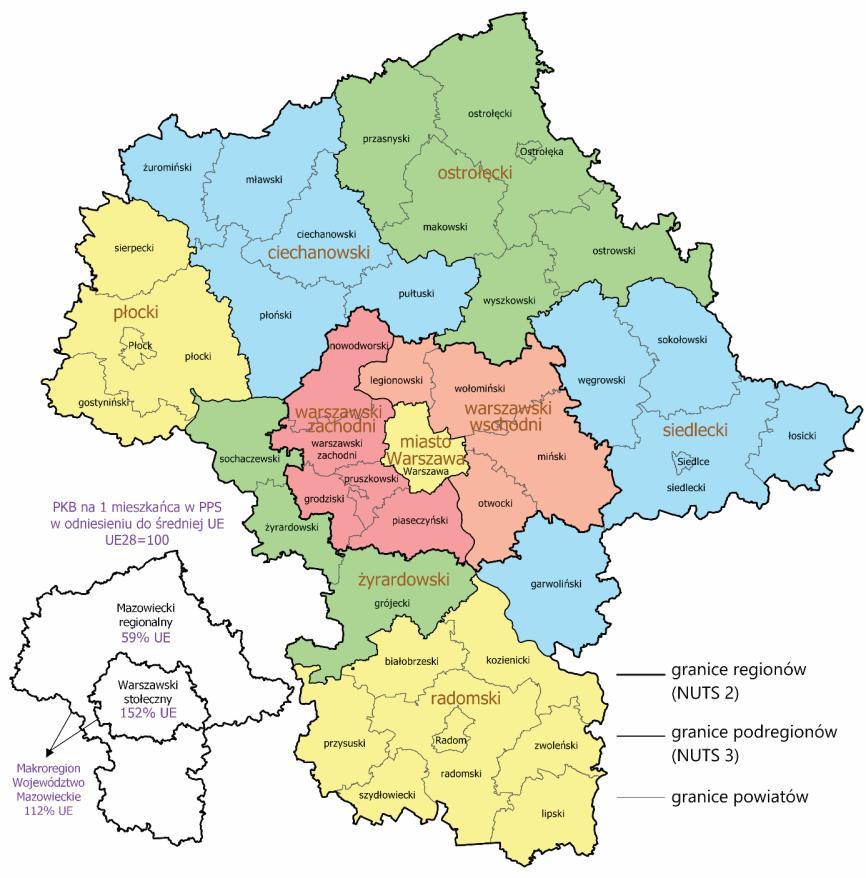 1. Nowy podział statystyczny województwa mazowieckiego Województwo mazowieckie jako makroregion NUTS 1 Region Warszawski stołeczny i Mazowiecki Regionalny jako NUTS