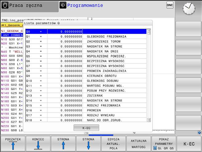 klawisz NC-STOP i softkey WEWNETRZ.