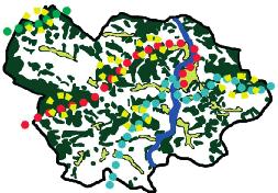 2. Lokalizacja obszarów badañ wzd³u pieszych szlaków turystycznych w gminie Ciê kowice Fig. 2.