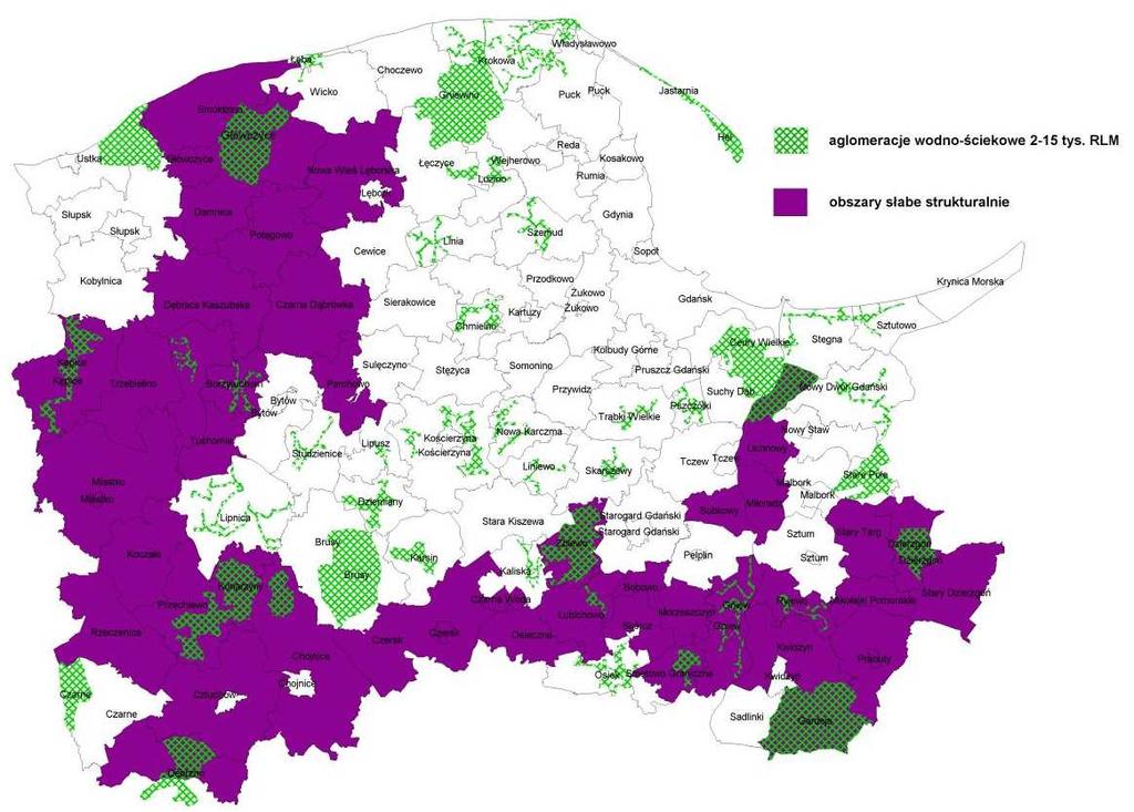 Mapa nr 5. Aglomeracje wodno-ściekowe 2-15 tys.