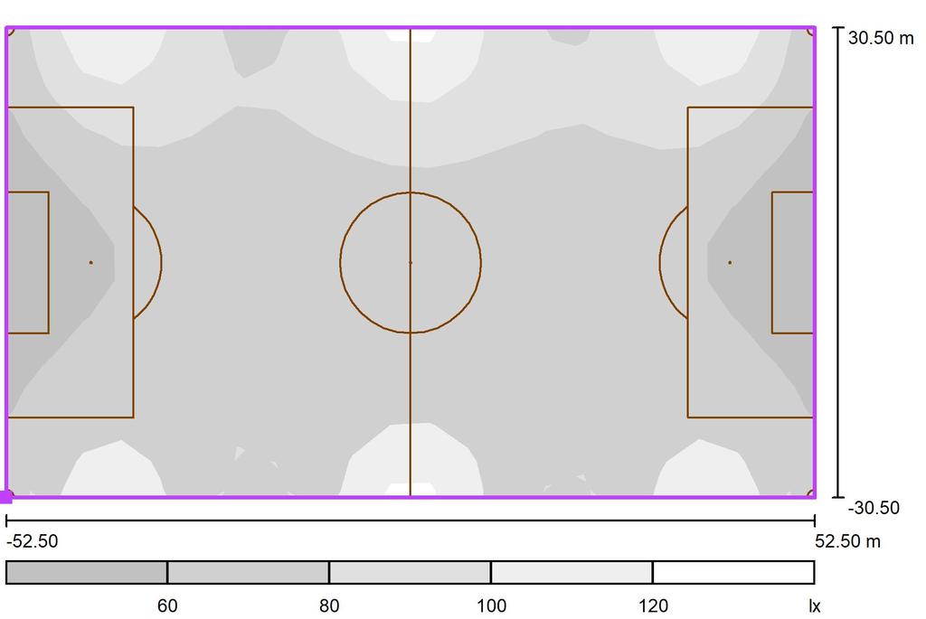 (LED) / do gry w piłkę nożną 1 Siatka obliczeniowa (PA) / Stopnie szarości (E, prostopadle) Położenie powierzchni w scenie zewnętrznej: Zaznaczony punkt: