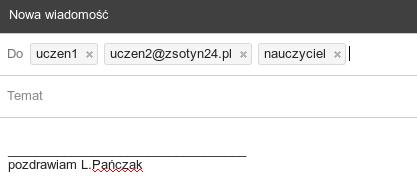 Ukrywanie adresów adresatów UDW Standardowo jeśli wysyłamy wiadomość do kilku adresatów i wpisujemy adresy do pola Do, to po odczytaniu tej wiadomości przez adresata będzie on miał możliwość