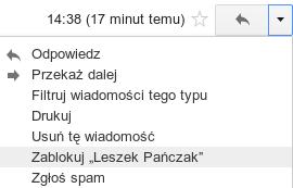 Aby zablokować wiadomość, po jej odczytaniu klikamy na ikonę.