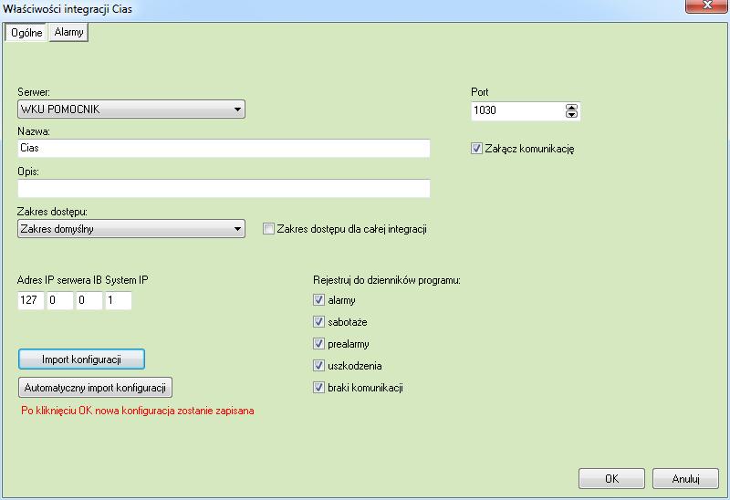 6.3. Import konfiguracji z pliku W programie EQU we właściwościach integracji Cias klikamy Import