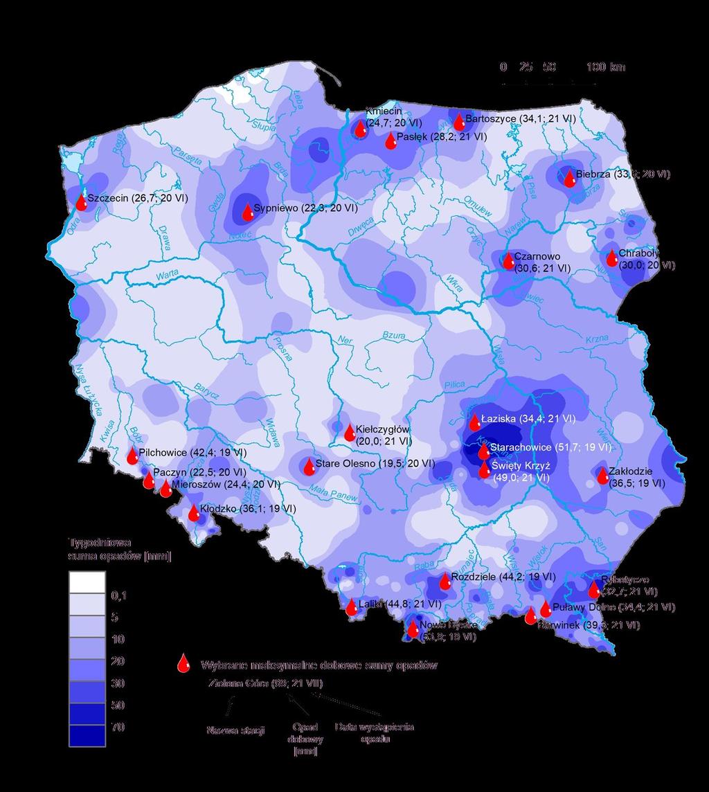 dobowe sumy opadów (w okresie