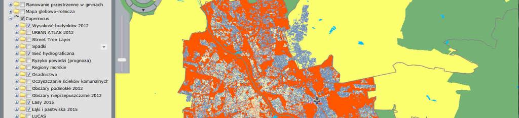 COPERNICUS Dane kompozycji Copernicus podzielone są na 18 kategorii tematycznych: 1) Wysokość budynków 2012 2) URBAN ATLAS