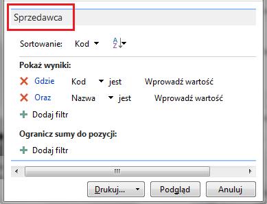 Otwórz okno własności DataItem Salesperson/Purchaser i ustaw własności: a. ReqFilterHeading na Sprzedawca b.