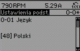 8 Sposób programowania przetwornicy częstotliwości Po wybraniu grupy parametrów należy wybrać dany parametr za pomocą przycisków nawigacyjnych.
