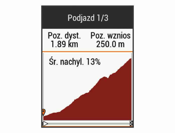 2 Zapoznaj się z informacjami o podjazdach i szczegółach kursu (Wyświetlanie szczegółów kursu, strona 11). 3 Rozpocznij śledzenie zapisanego kursu (Kursy, strona 11).