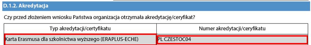 D.1.2 Akredytacja (Accreditation) W tych polach