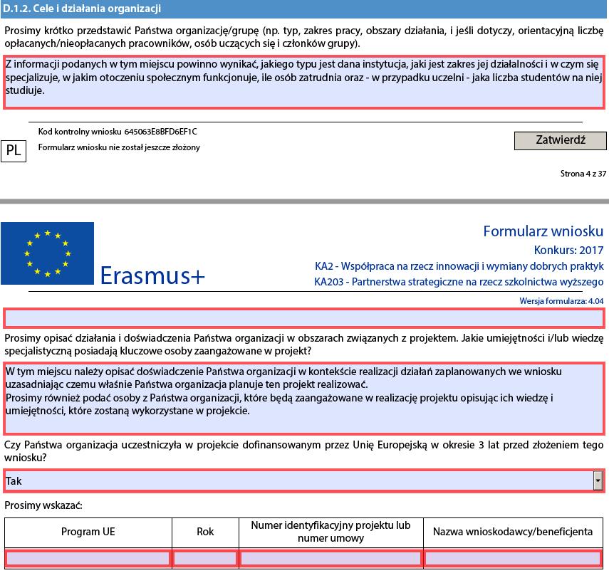 dla szkolnictwa wyższego i kodzie Erasmusa w przypadku,