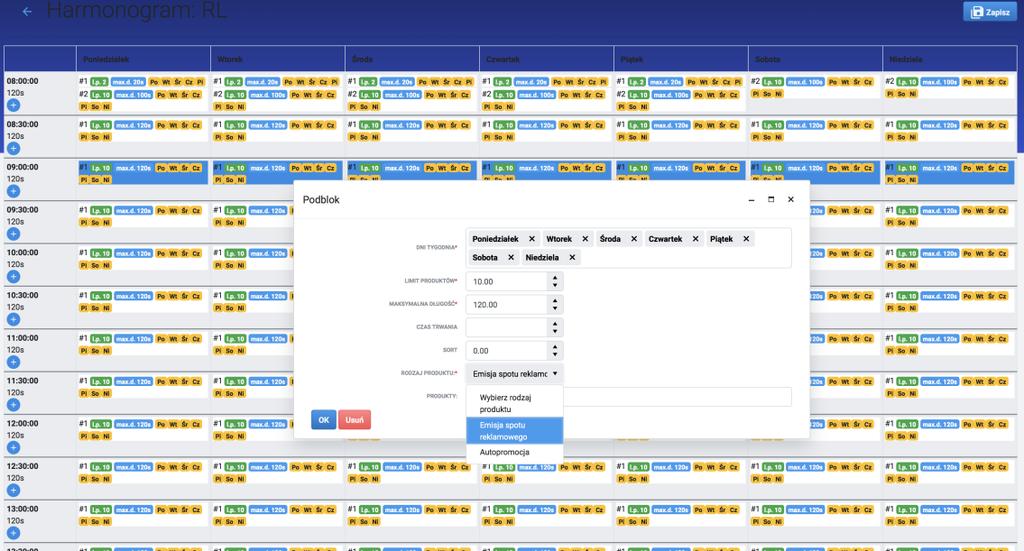 11. Każde zlecenie może zostać zaplanowane ręcznie z poziomu grafika oraz automatycznie wybierając odpowiednią opcję.