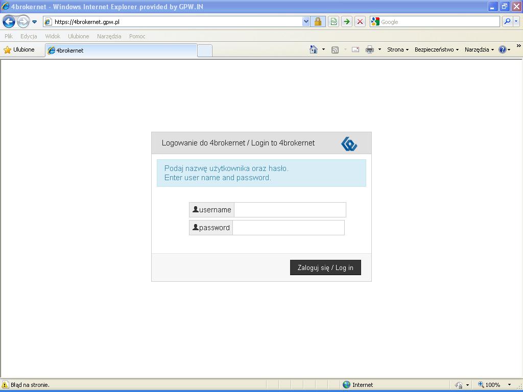4. Zalogowanie się w systemie EBI. Rys. 1. Bramka logowania Po zalogowaniu otwiera się strona Serwisu 4brokerNet, która umożliwia wybór aplikacji System EBI.