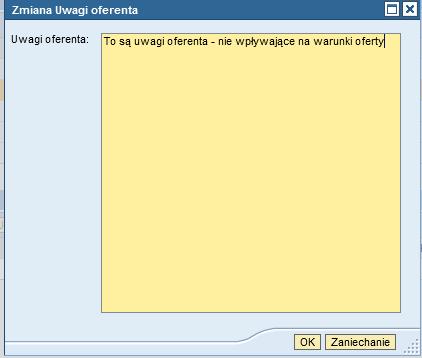 W Uwagi oferenta (1) można przekazać