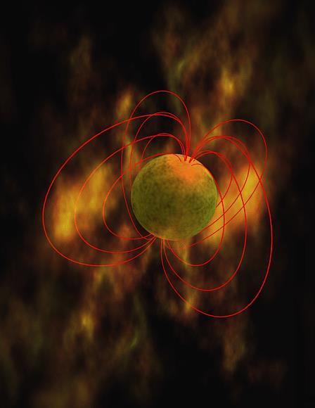 W środku zdjęcia widać magnetar oznaczony jako SGR