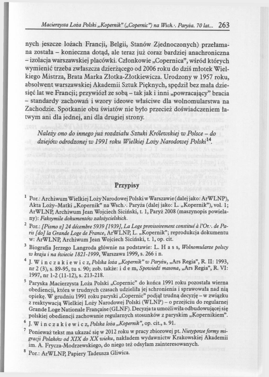 Macierzysta Loża Polski Kopernik" ( Copeic") na Wsch.-. Paryża. 70 lat.