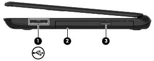 Strona prawa Element Opis (1) Porty USB 2.0 (2) Umożliwiają podłączenie opcjonalnego urządzenia USB, takiego jak klawiatura, mysz, napęd zewnętrzny, drukarka, skaner lub koncentrator USB.