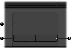 Góra Płytka dotykowa TouchPad Element Opis (1) Obszar płytki dotykowej TouchPad Umożliwia przesuwanie wskaźnika po ekranie, a także zaznaczanie i aktywowanie elementów na ekranie.